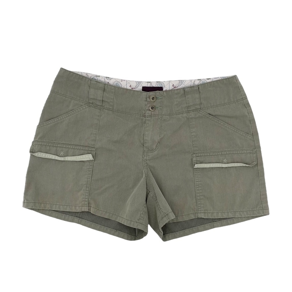 Horny Toad Women's Green Khaki Pinstripe Outdoor Casual Hiking Shorts Size 8